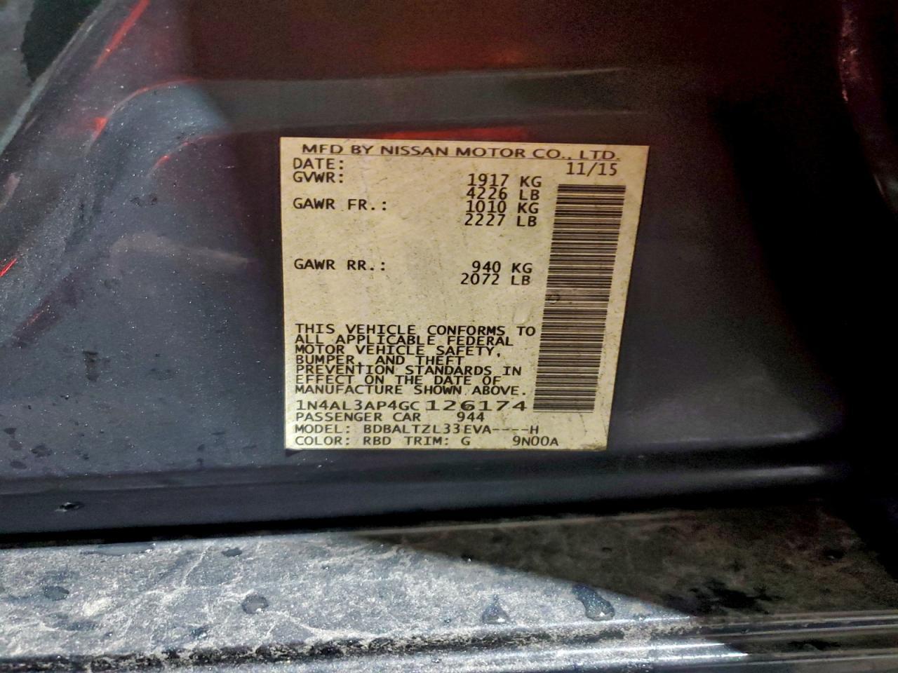 2016 NISSAN ALTIMA
