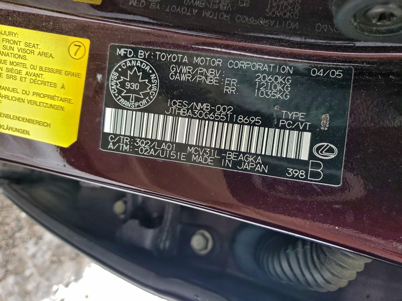 2005 LEXUS ES 330