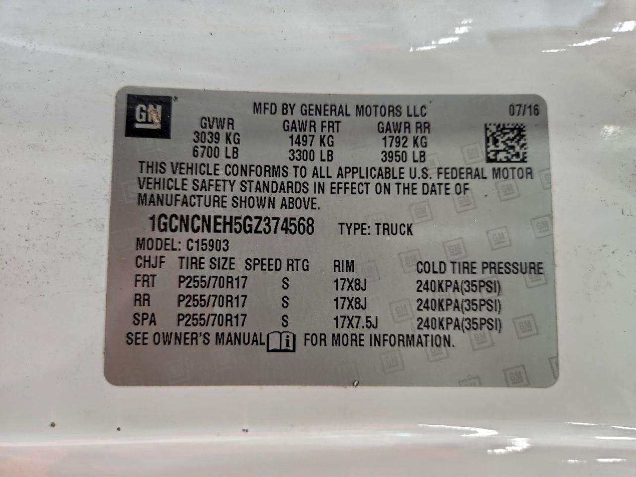 2016 CHEVROLET SILVERADO 1500