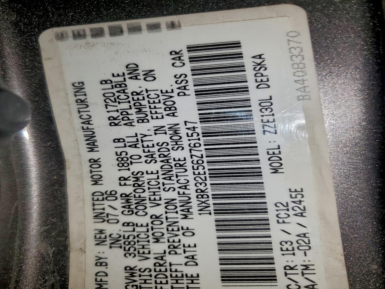 2006 TOYOTA COROLLA