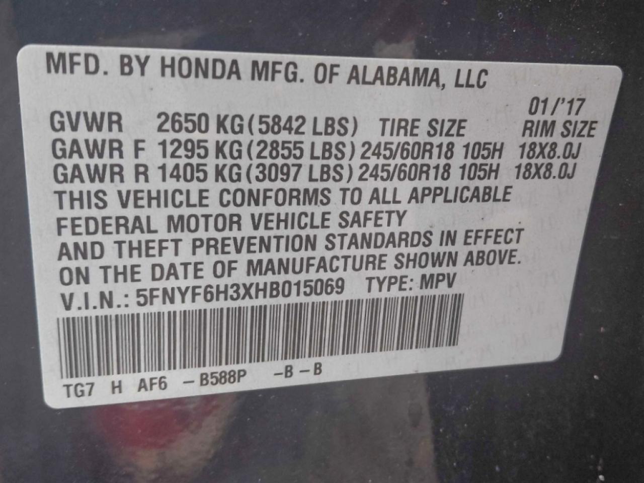 2017 HONDA PILOT