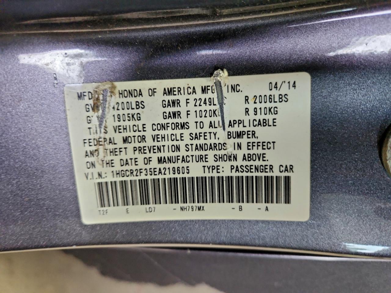 2014 HONDA ACCORD