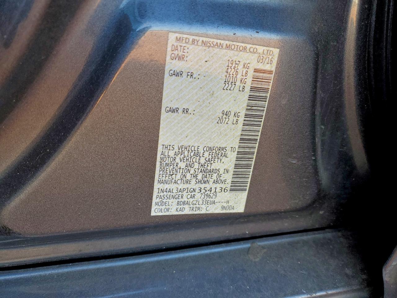 2016 NISSAN ALTIMA