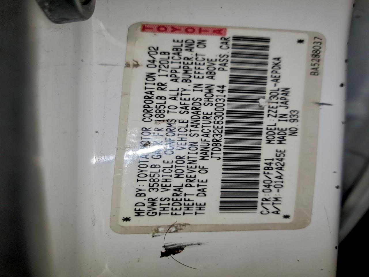 2003 TOYOTA COROLLA