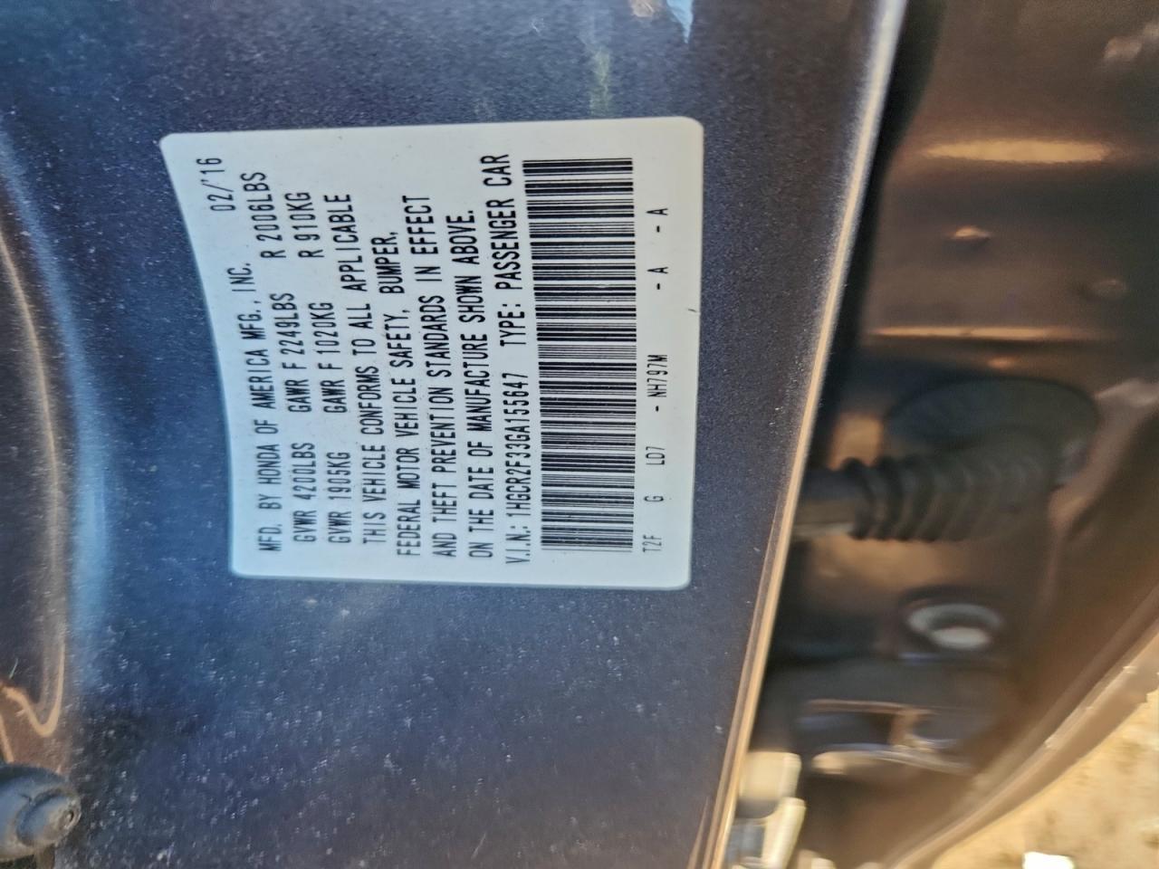 2016 HONDA ACCORD