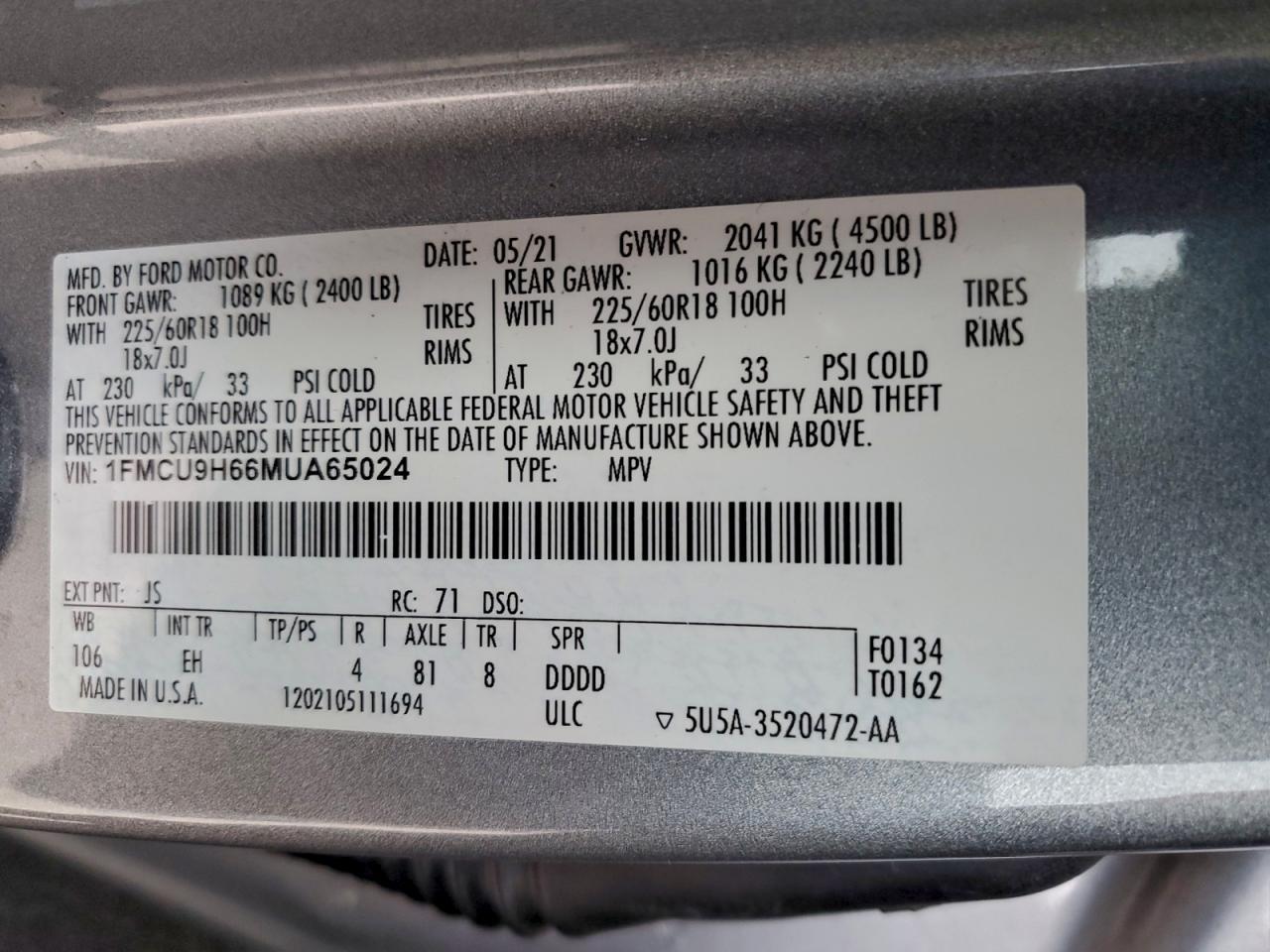 2021 FORD ESCAPE