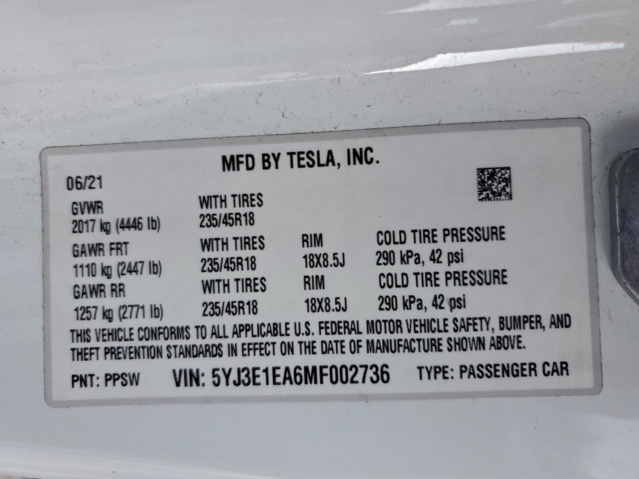 2021 TESLA MODEL 3