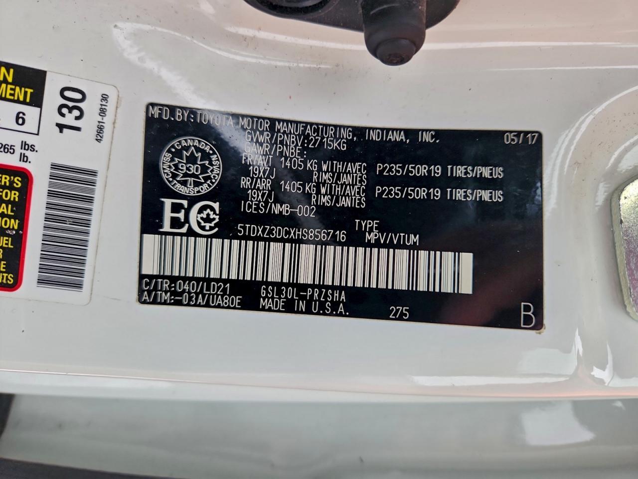 2017 TOYOTA SIENNA
