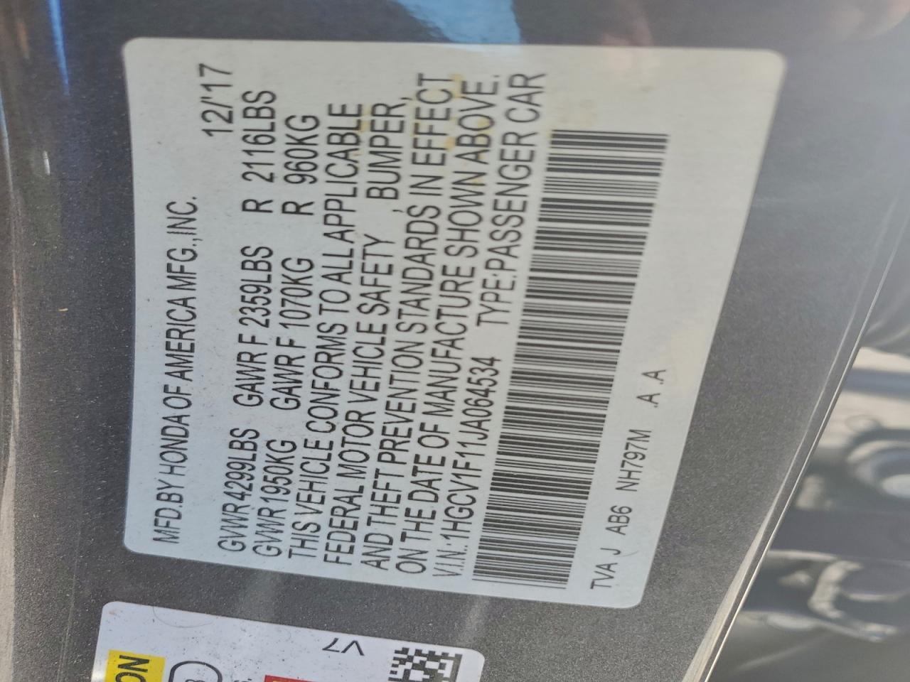 2018 HONDA ACCORD