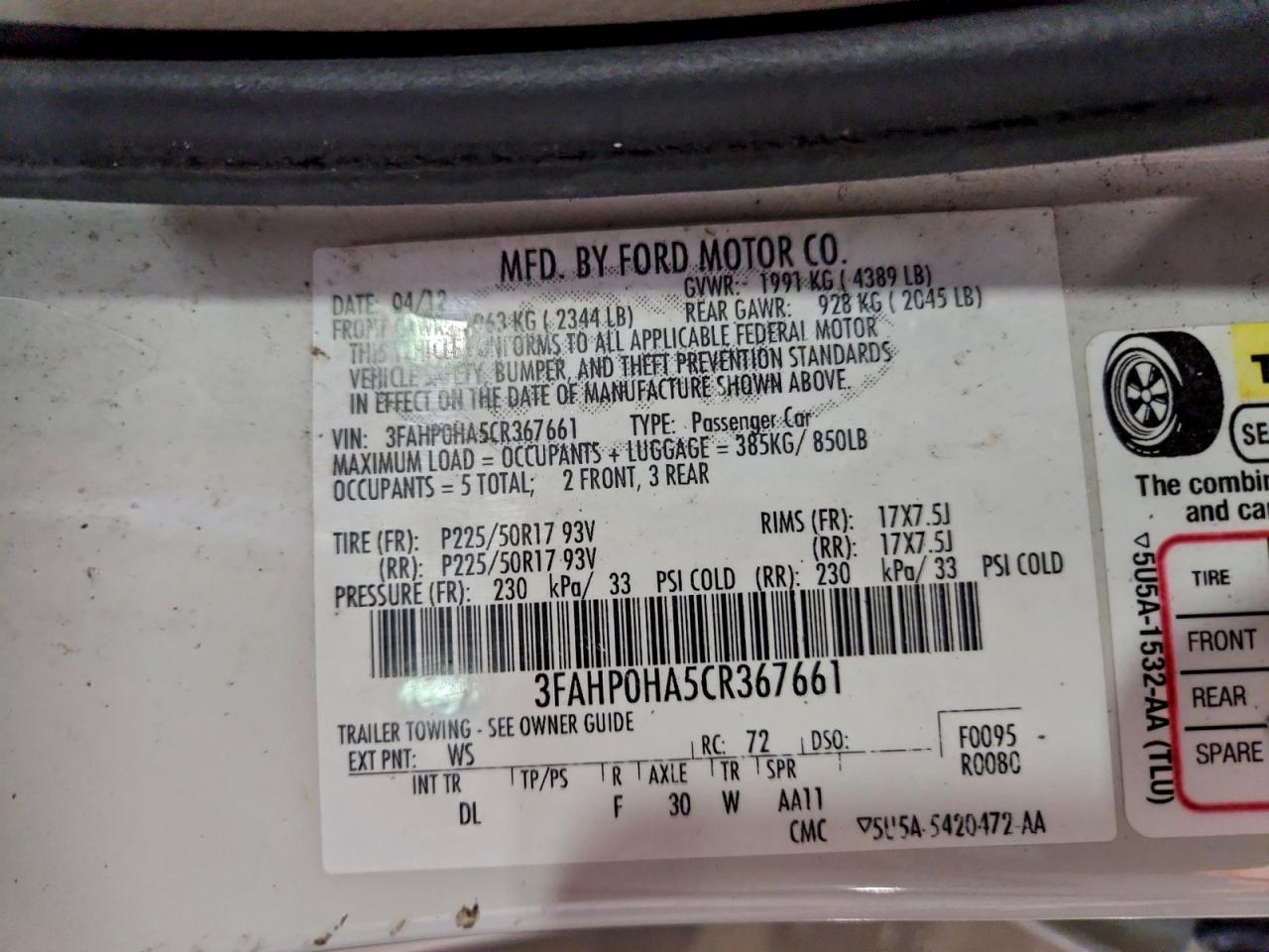 2012 FORD FUSION