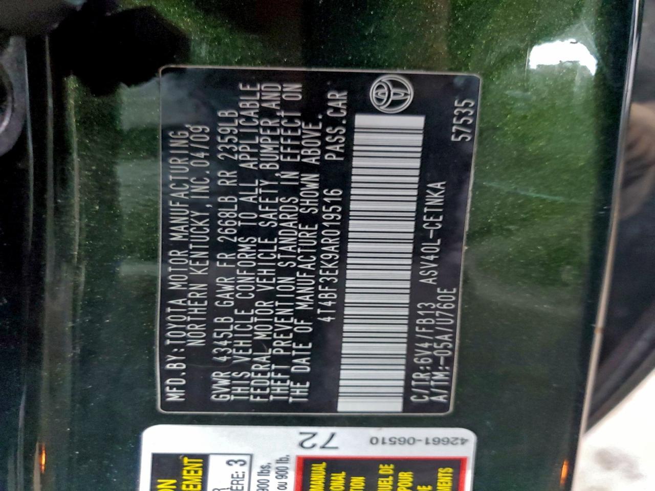 2010 TOYOTA CAMRY