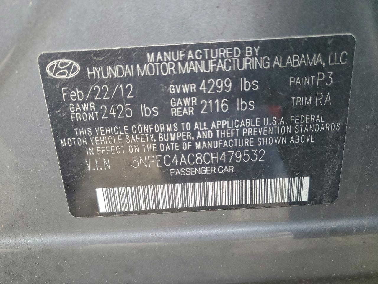 2012 HYUNDAI SONATA