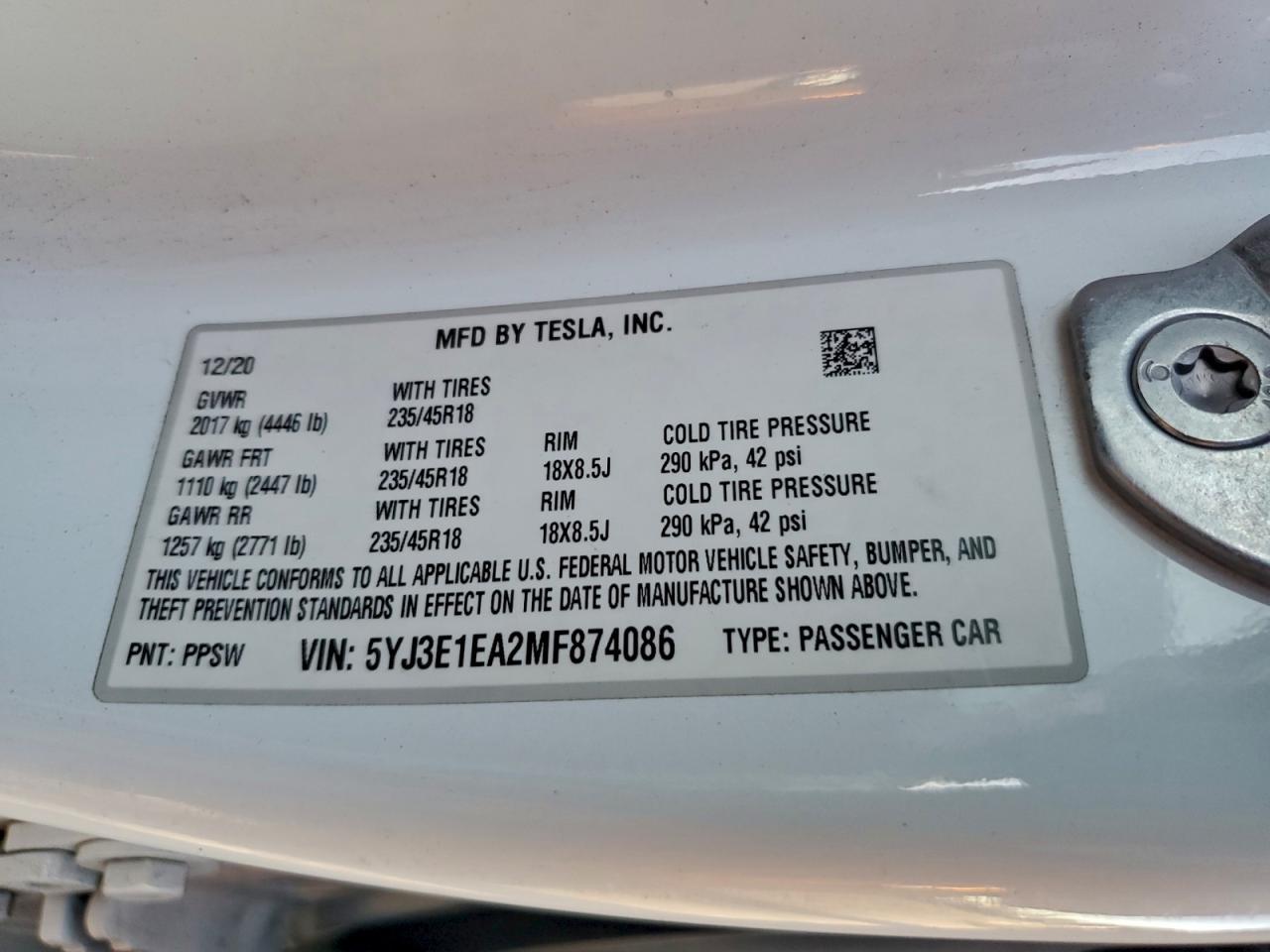 2021 TESLA MODEL 3