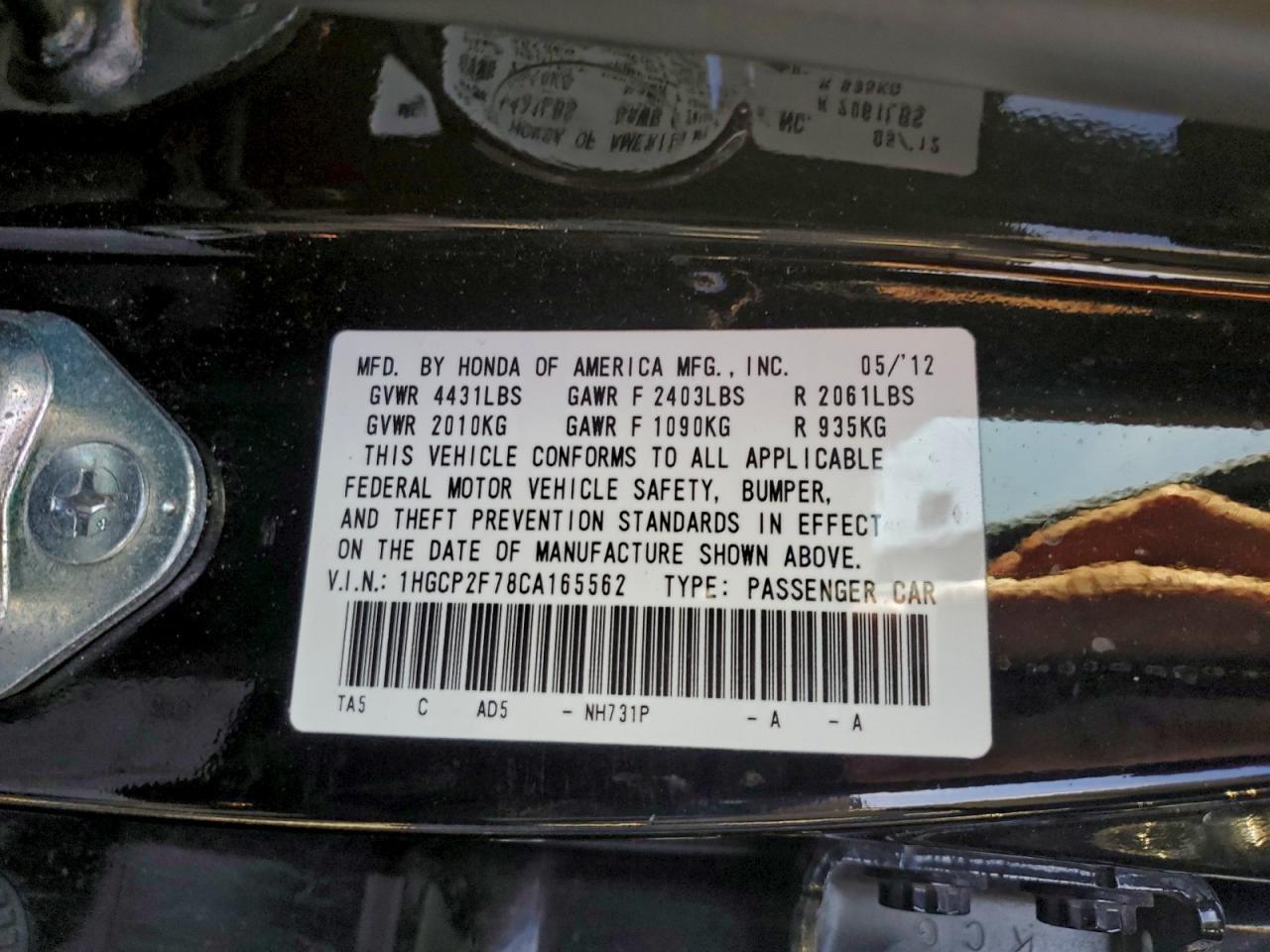 2012 HONDA ACCORD