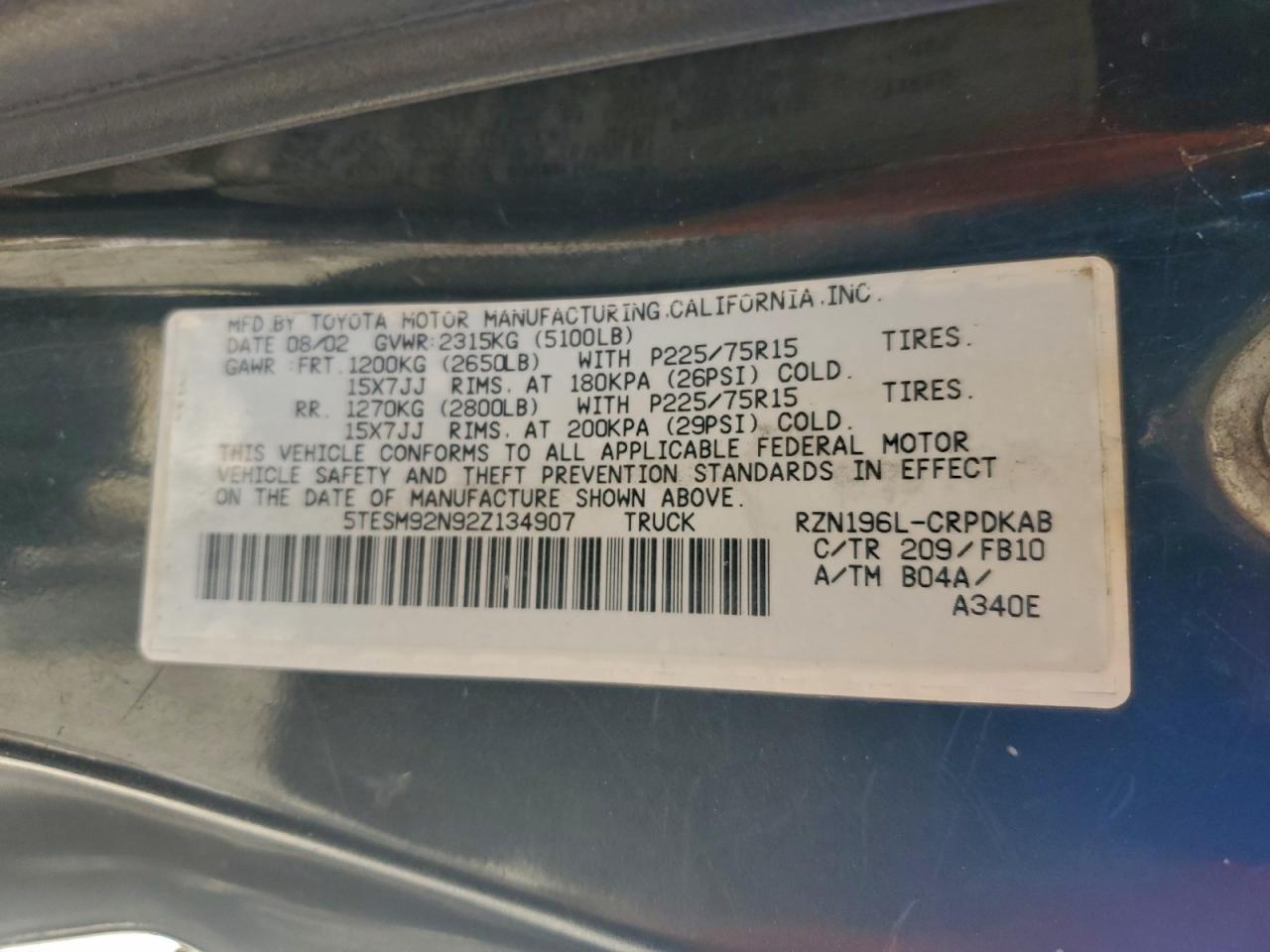 2002 TOYOTA TACOMA