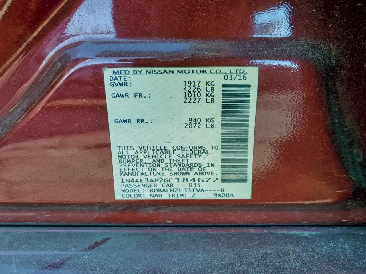 2016 NISSAN ALTIMA