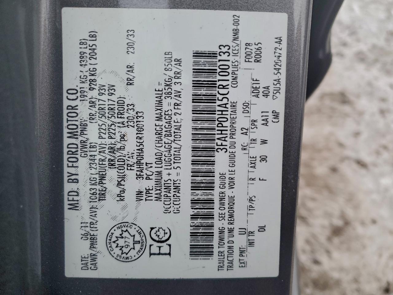 2012 FORD FUSION
