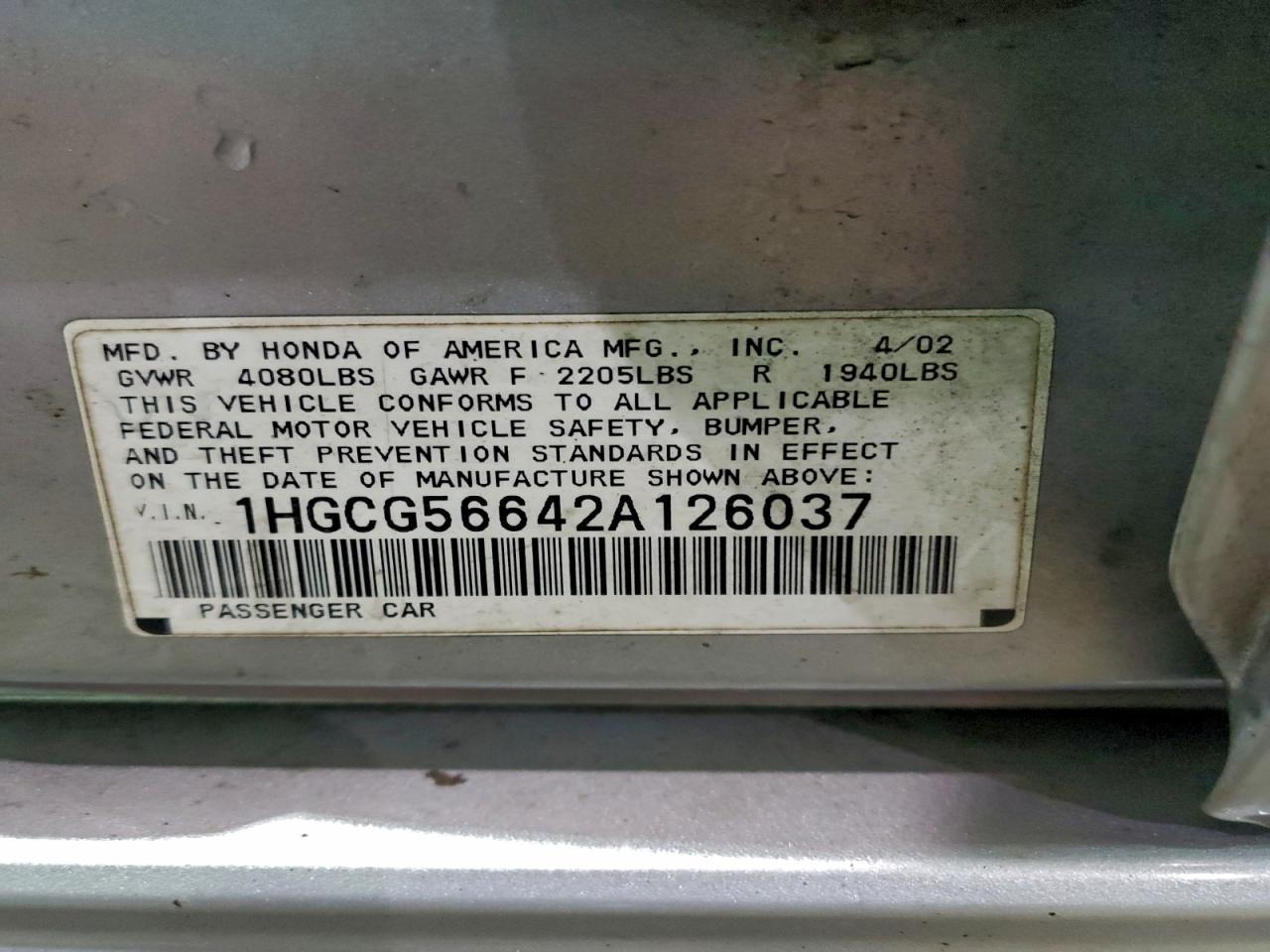 2002 HONDA ACCORD