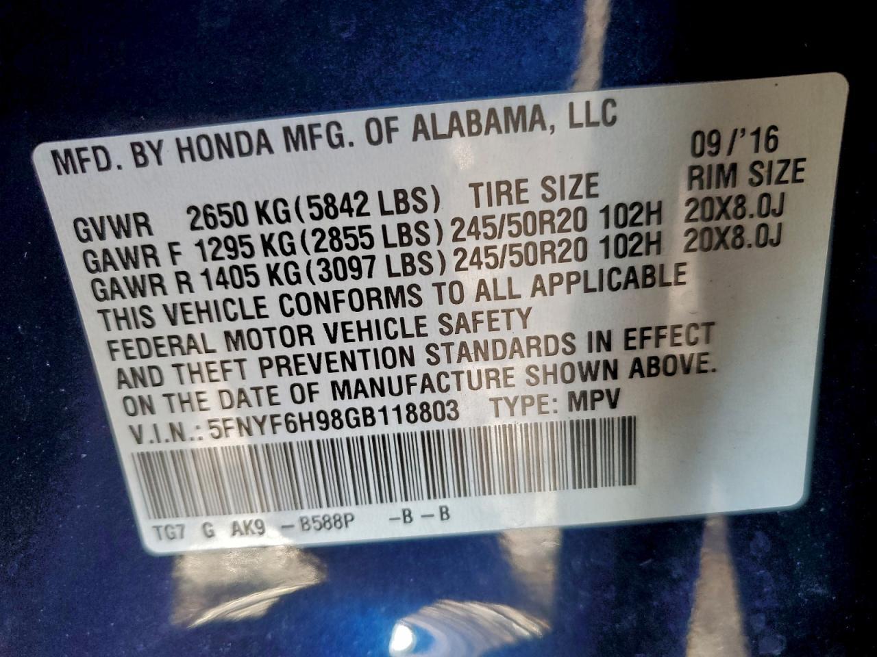 2016 HONDA PILOT