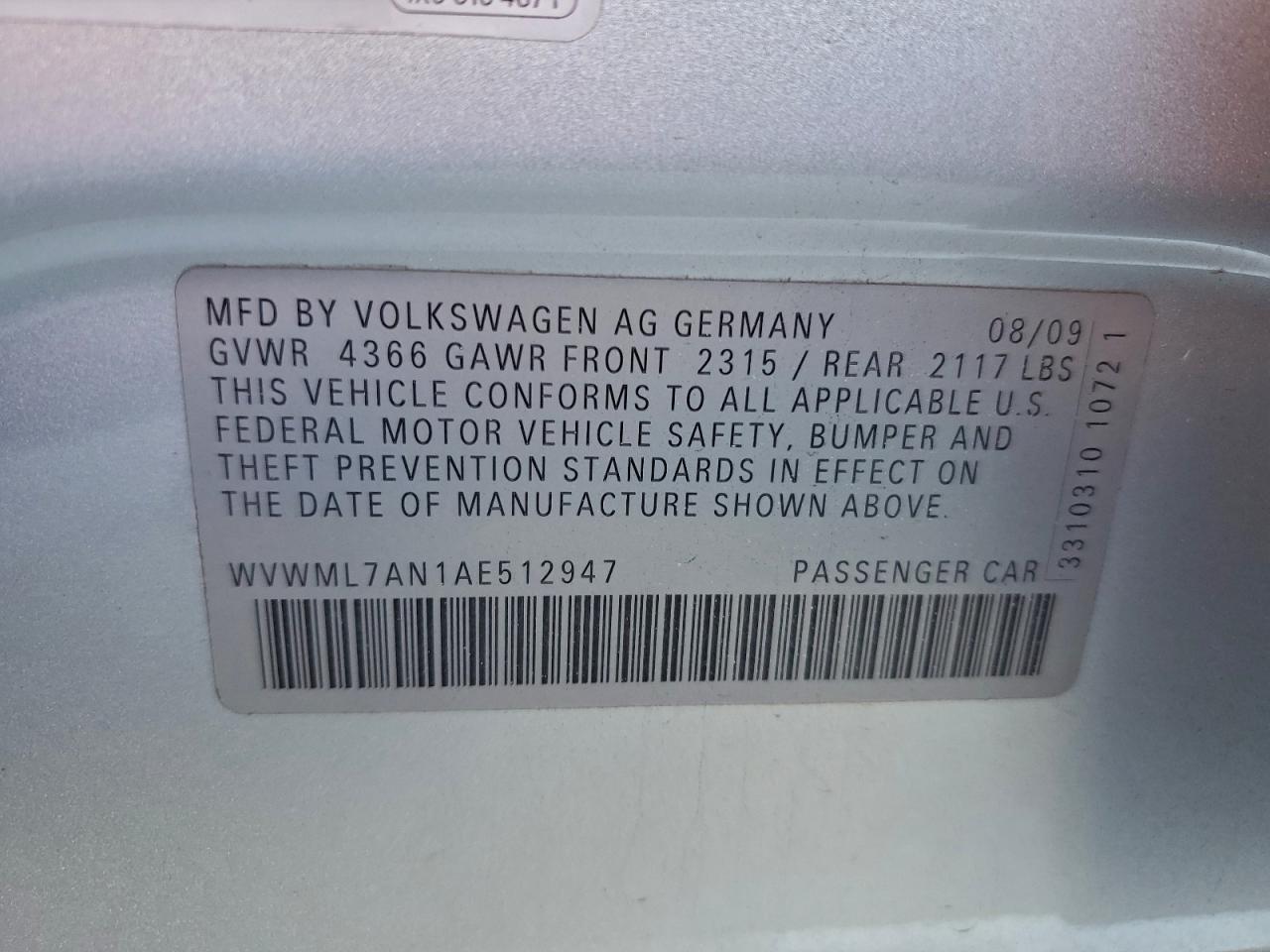 2010 VOLKSWAGEN CC