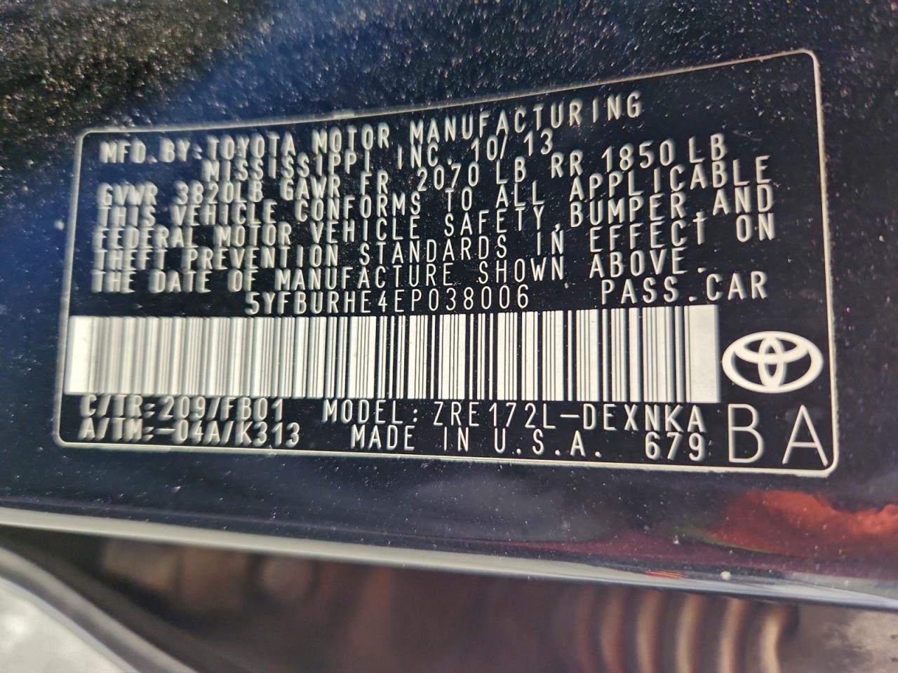 2014 TOYOTA COROLLA