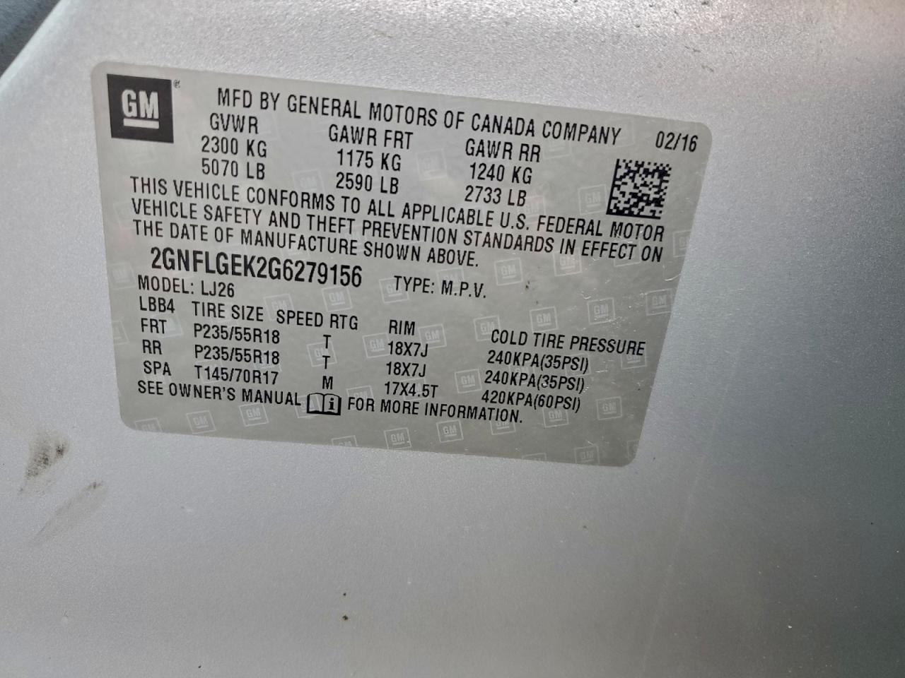 2016 CHEVROLET EQUINOX