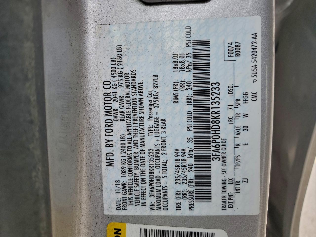 2019 FORD FUSION
