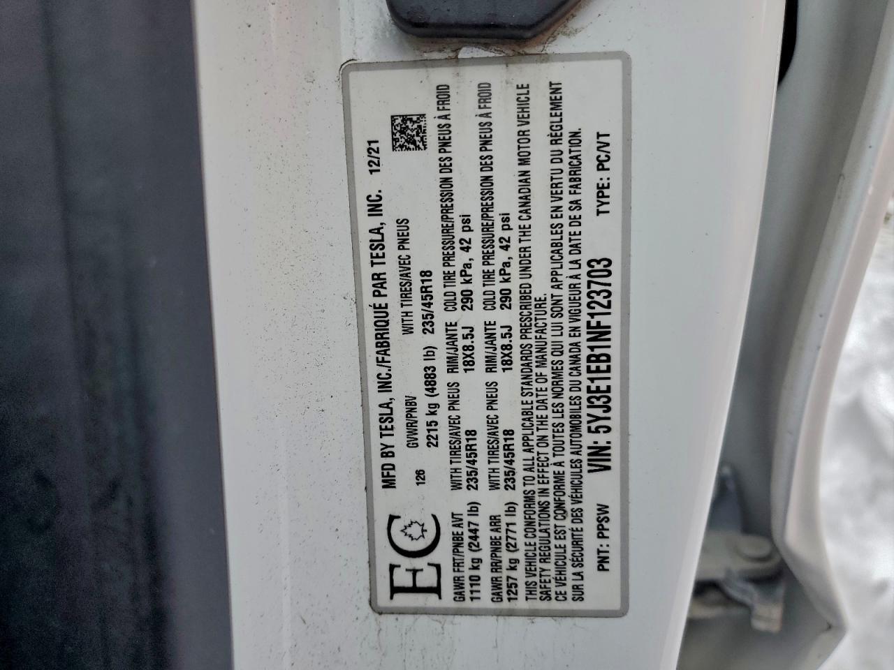 2022 TESLA MODEL 3