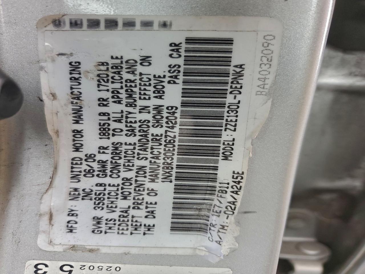 2006 TOYOTA COROLLA
