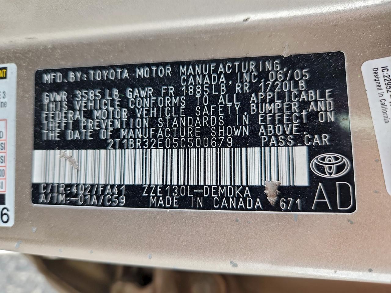 2005 TOYOTA COROLLA