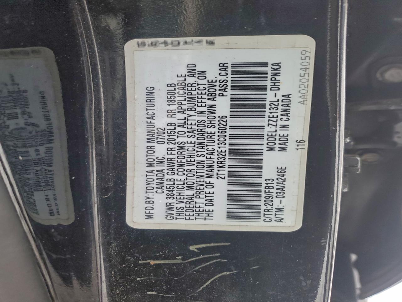 2003 TOYOTA COROLLA