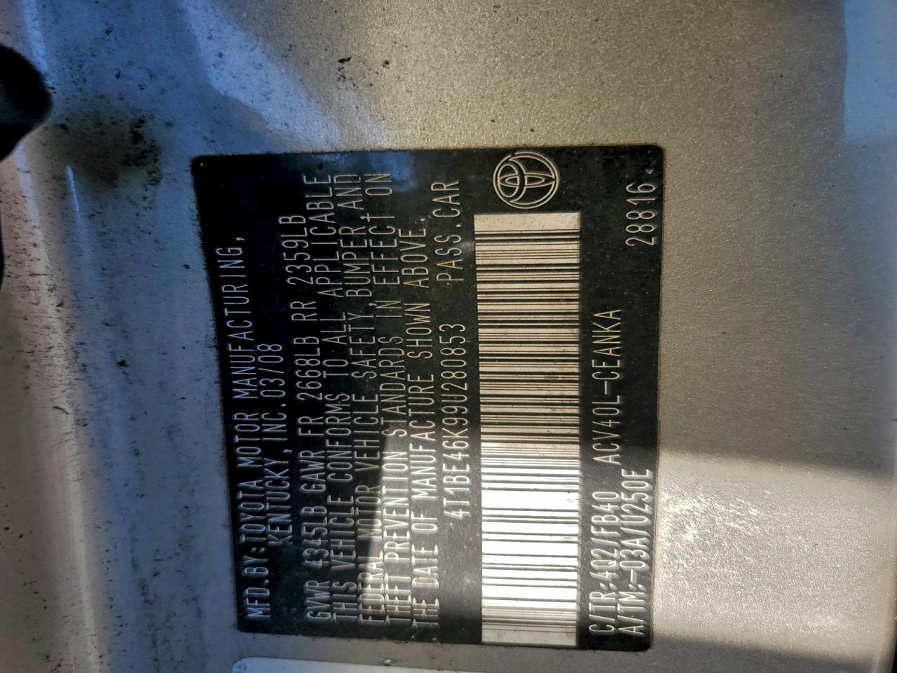 2009 TOYOTA CAMRY