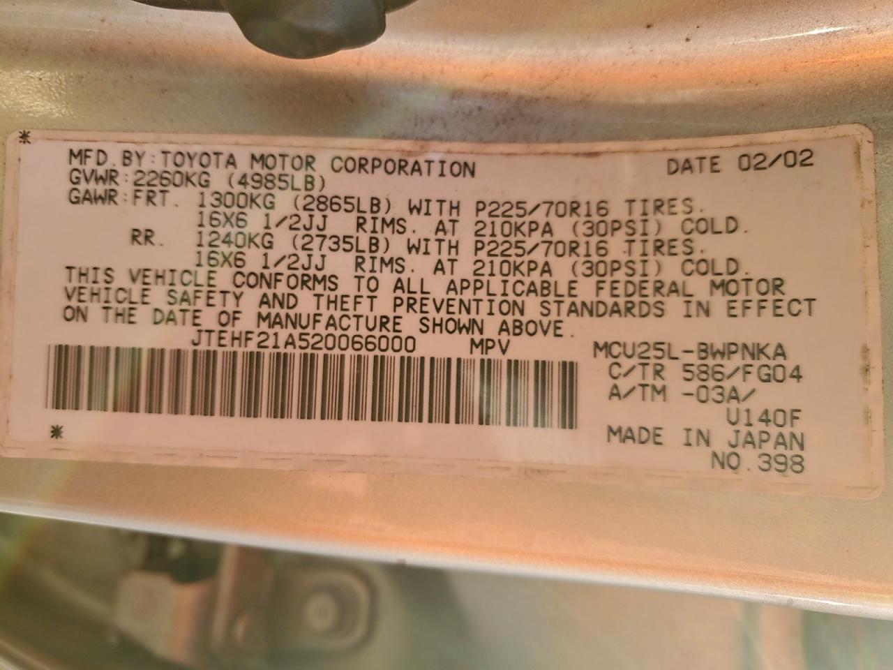 2002 TOYOTA HIGHLANDER