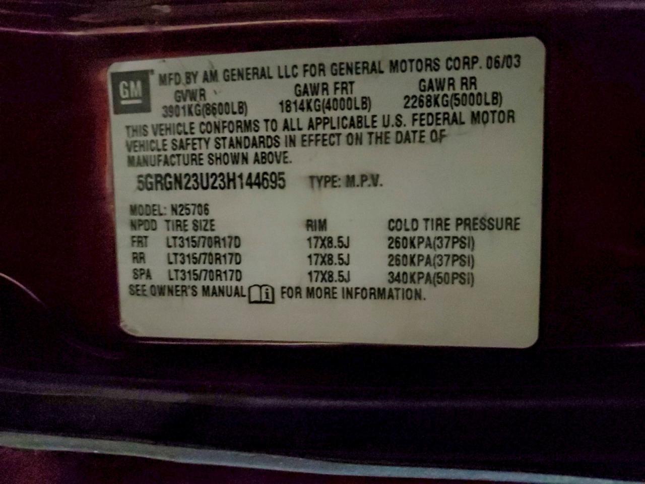 2003 HUMMER H2