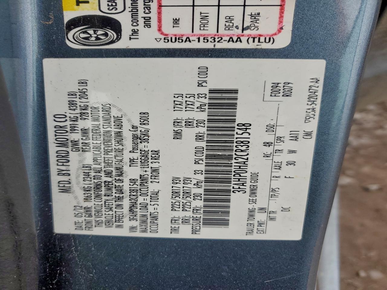 2012 FORD FUSION