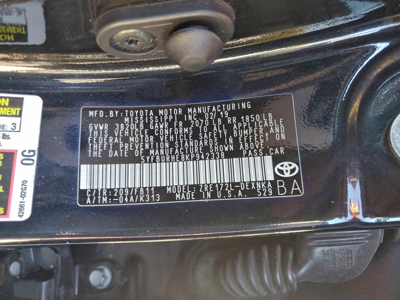 2019 TOYOTA COROLLA