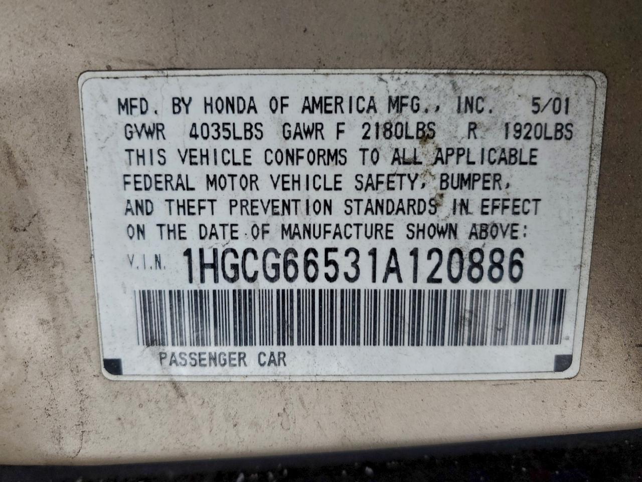 2001 HONDA ACCORD