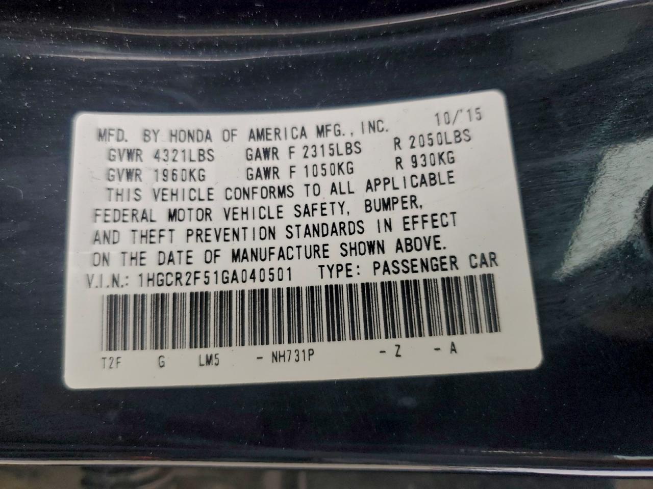 2016 HONDA ACCORD