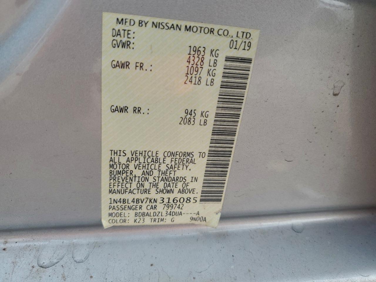 2019 NISSAN ALTIMA
