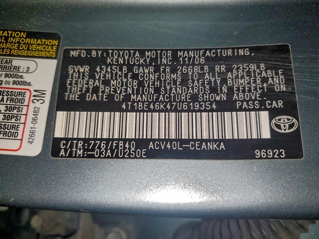 2007 TOYOTA CAMRY