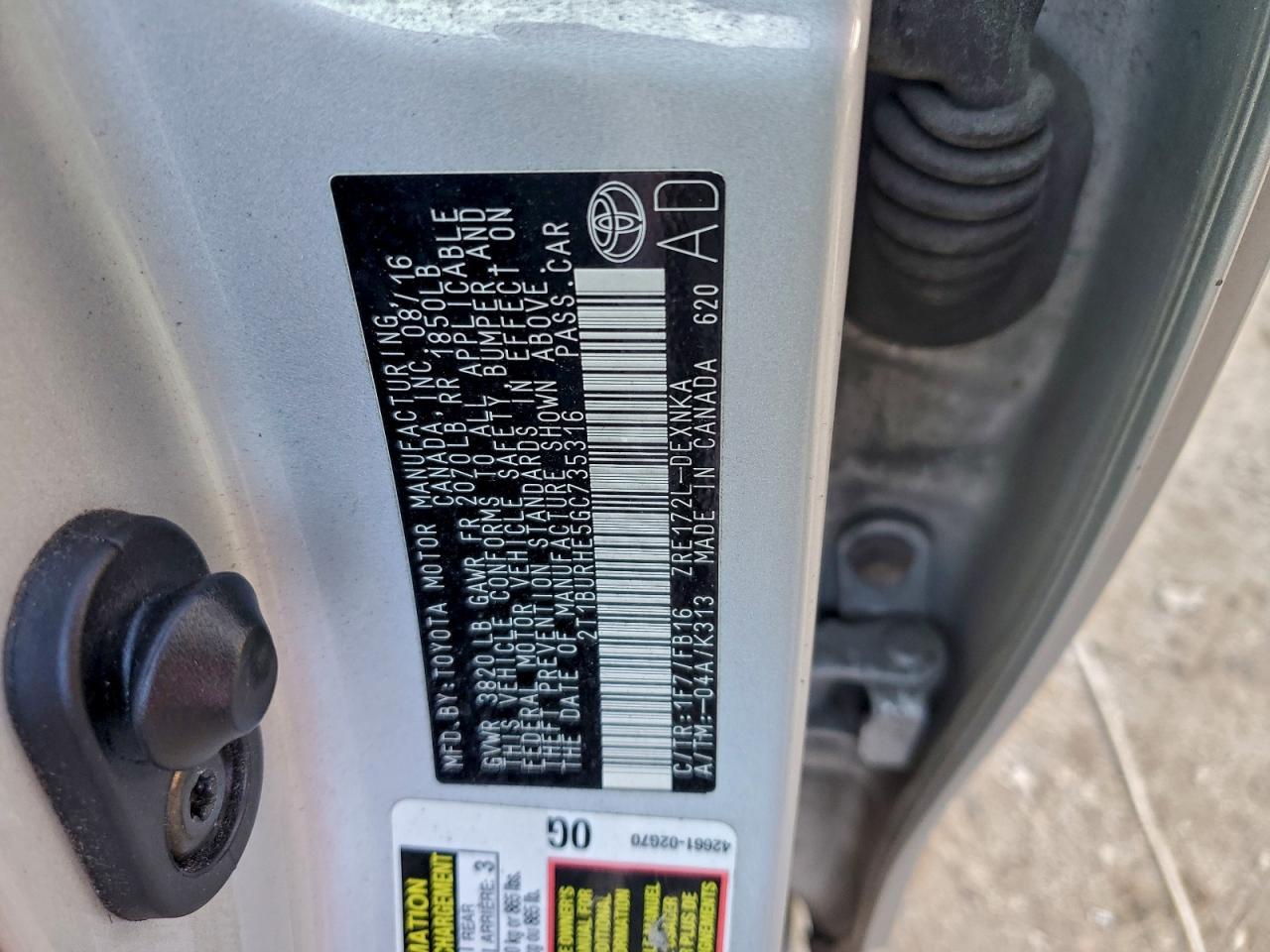 2016 TOYOTA COROLLA