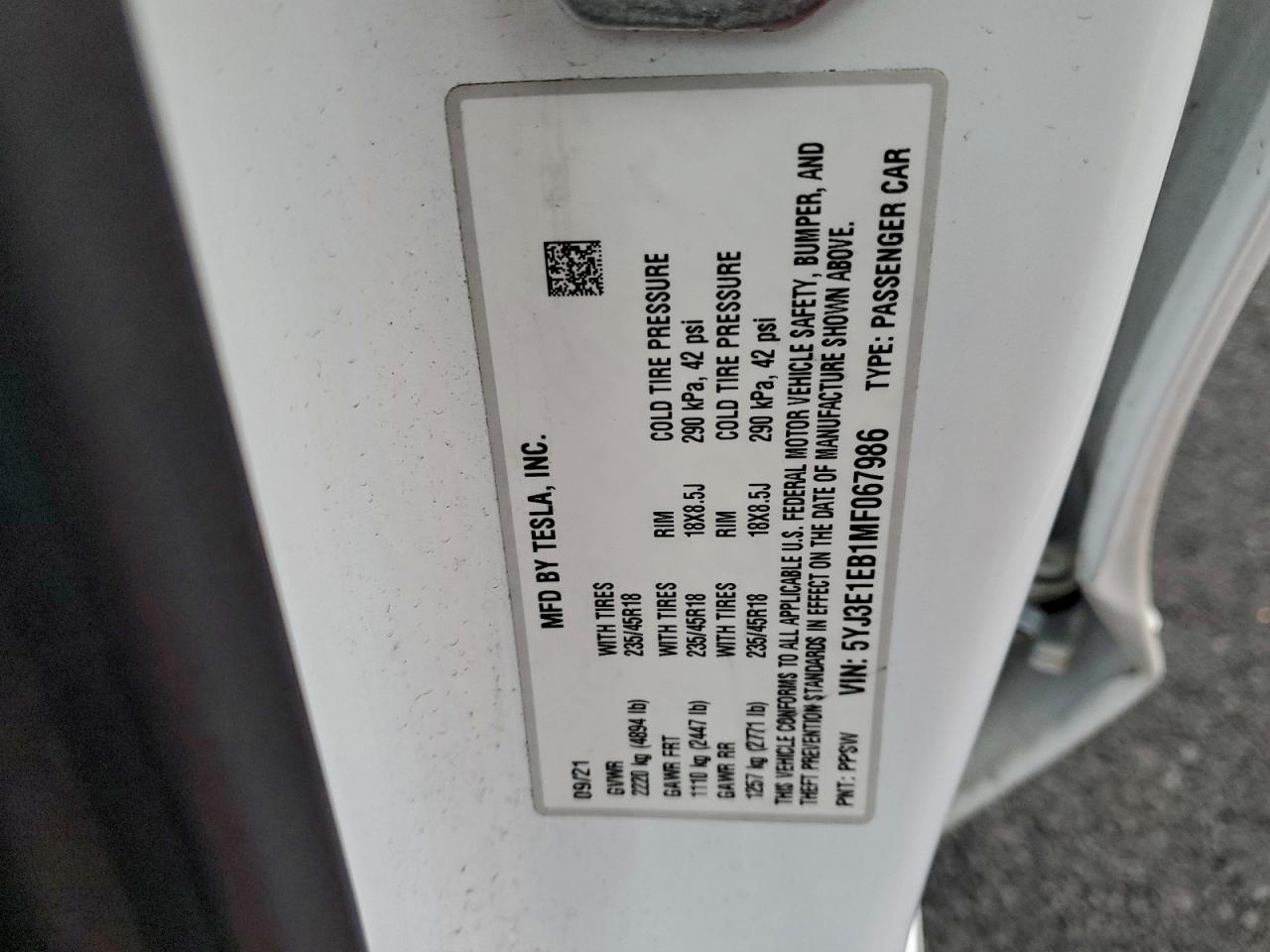 2021 TESLA MODEL 3