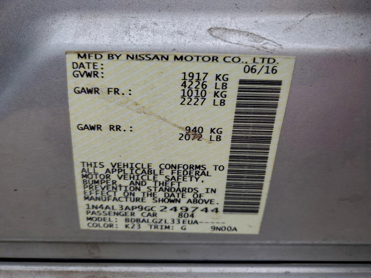 2016 NISSAN ALTIMA