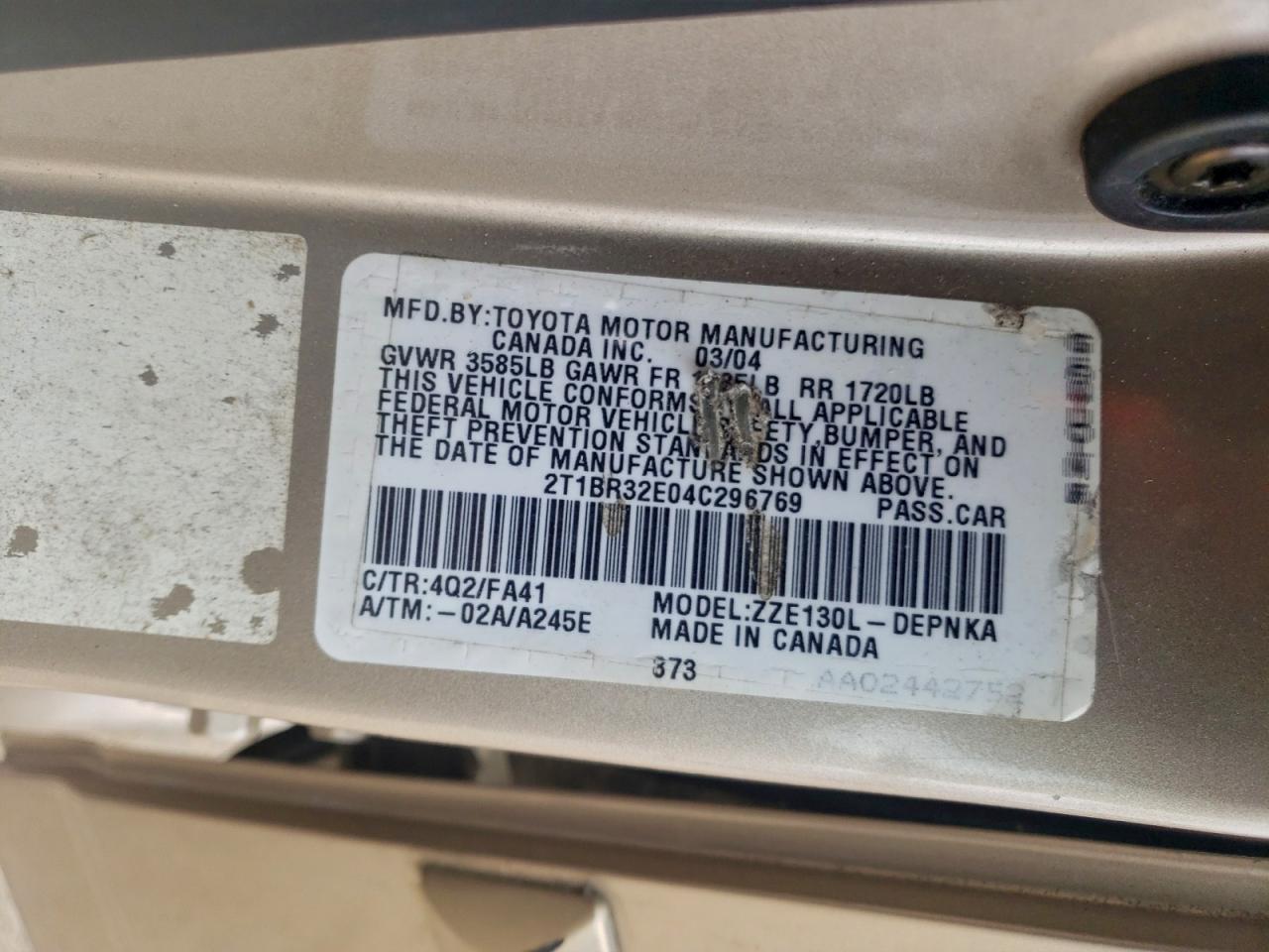 2004 TOYOTA COROLLA