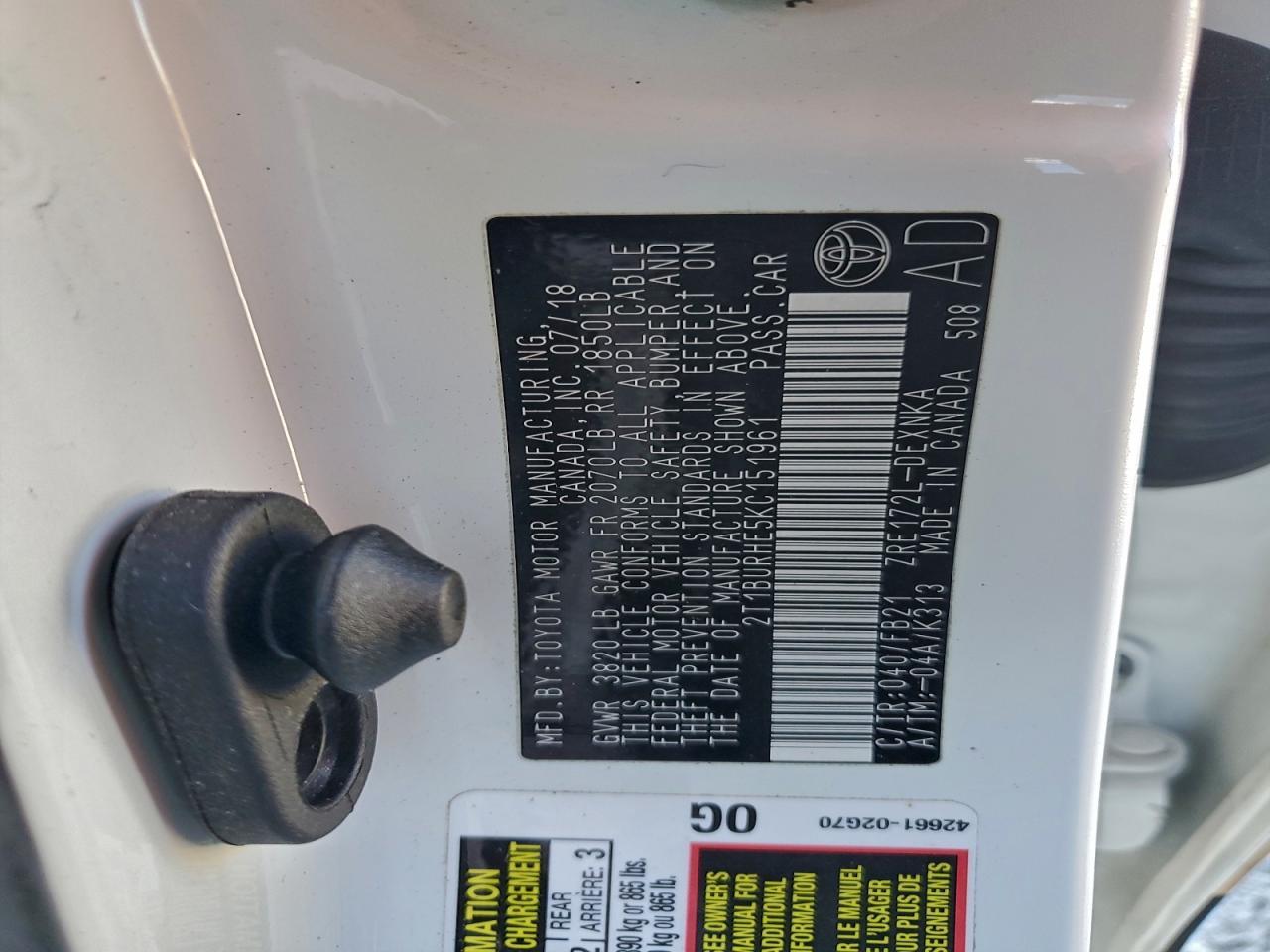 2019 TOYOTA COROLLA