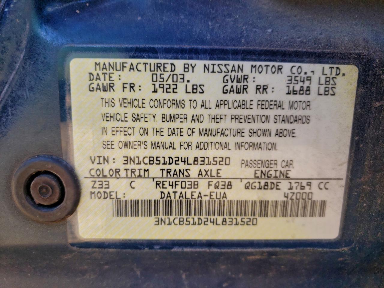 2004 NISSAN SENTRA
