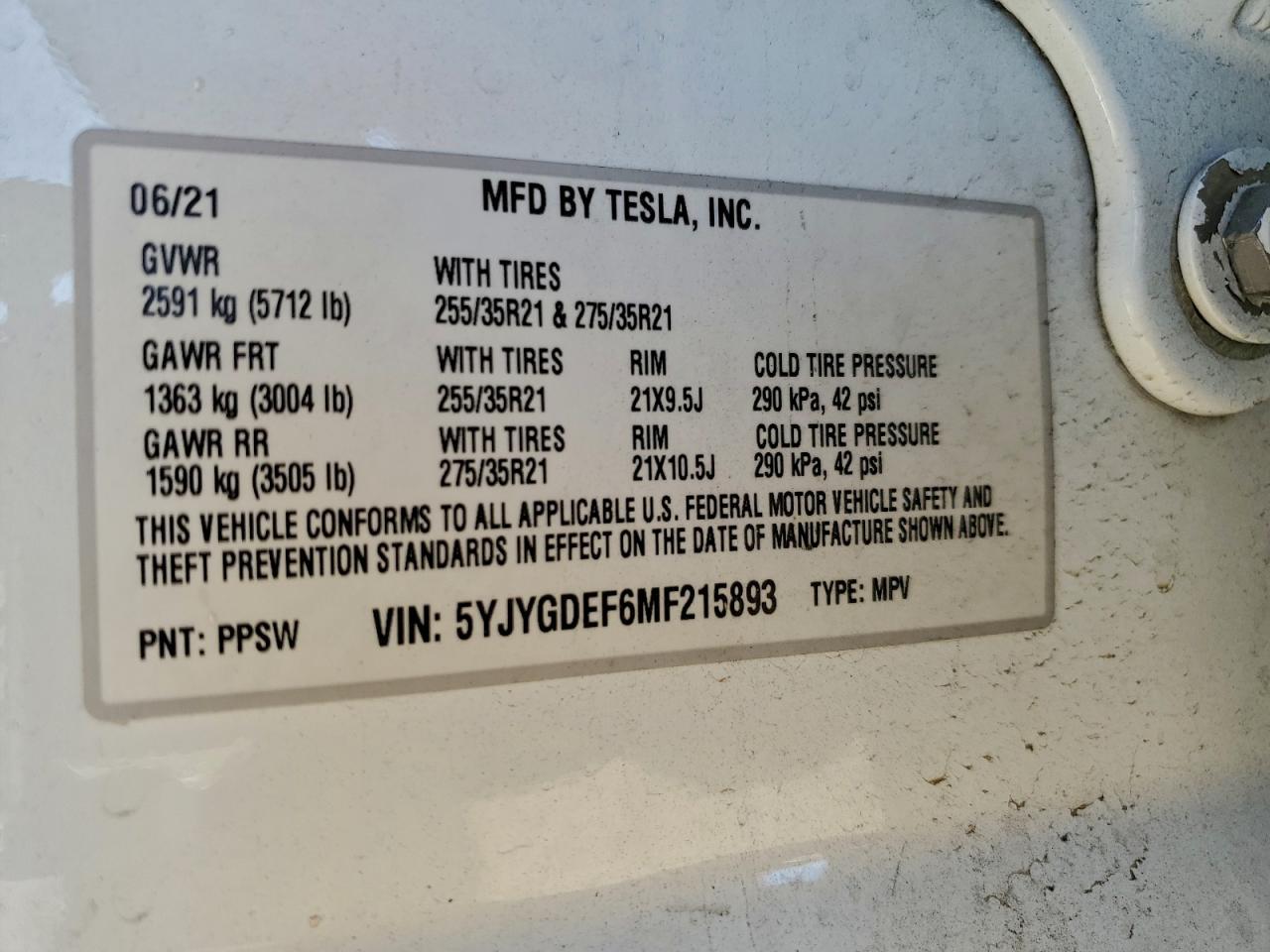2021 TESLA MODEL Y