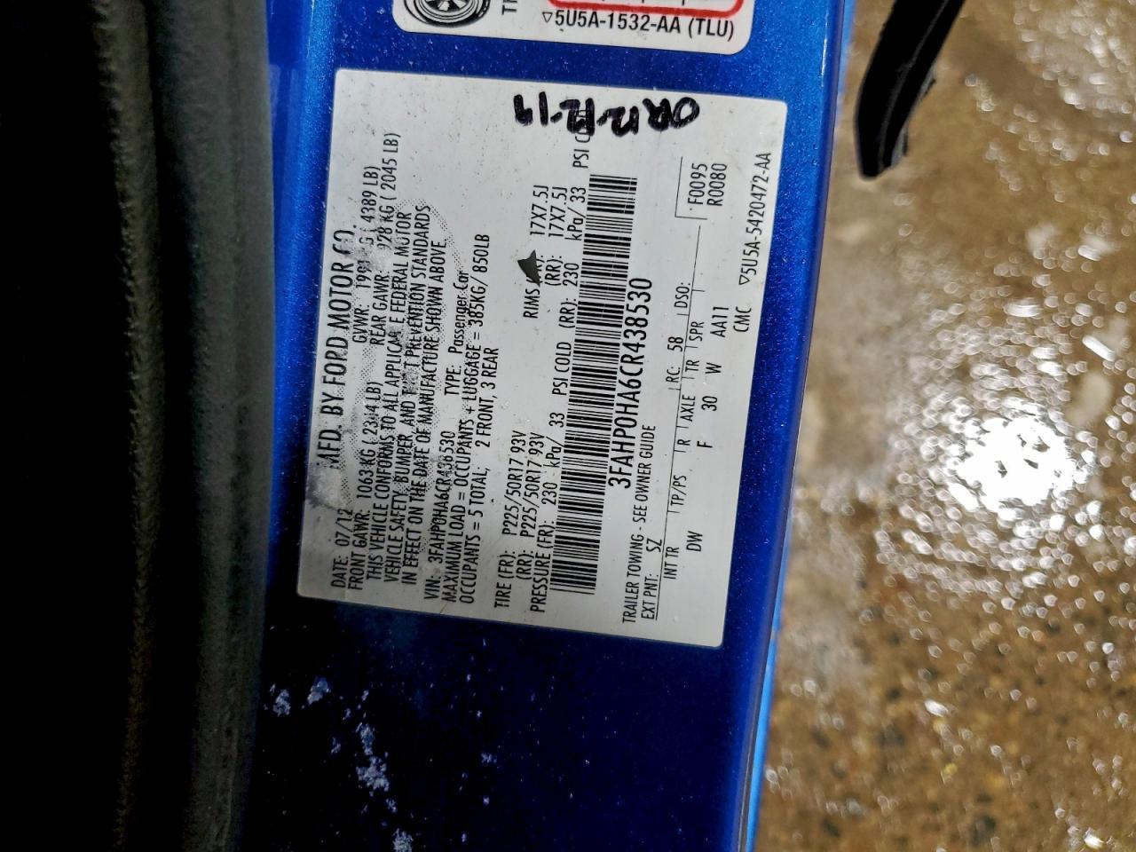 2012 FORD FUSION