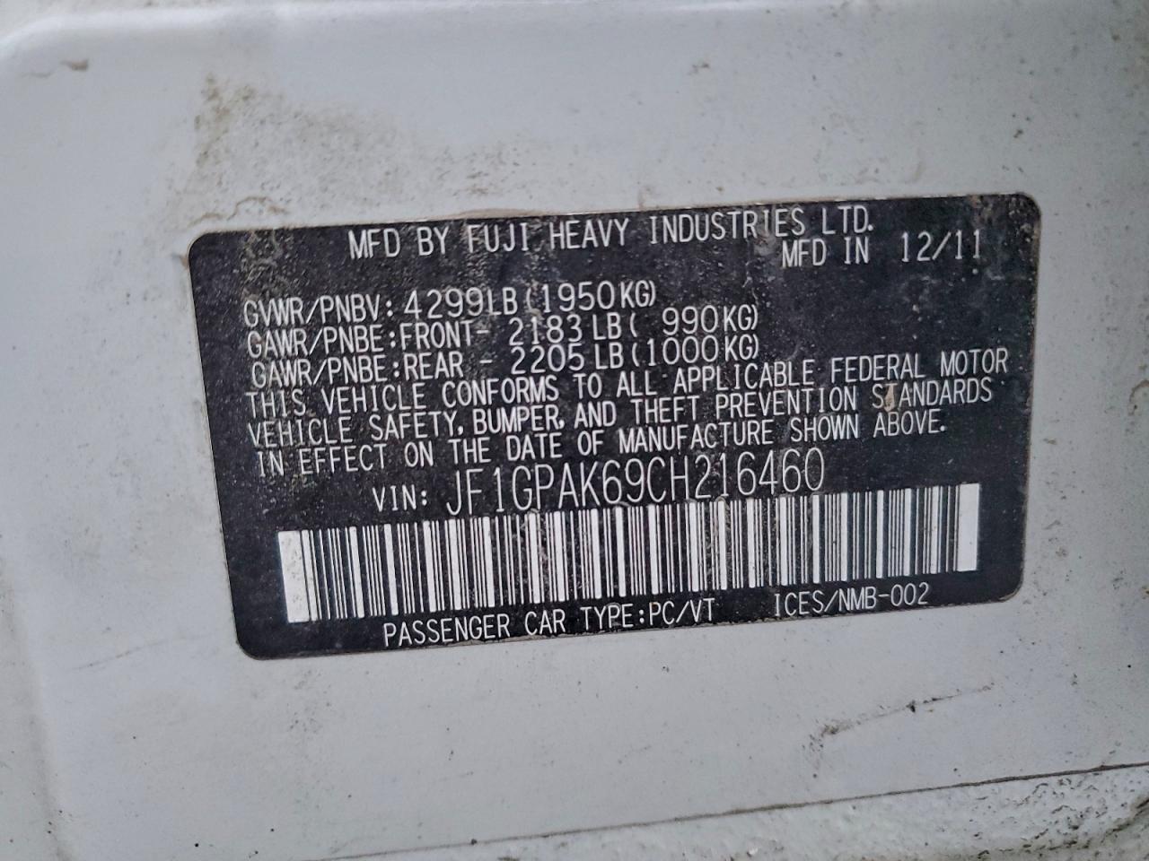2012 SUBARU IMPREZA