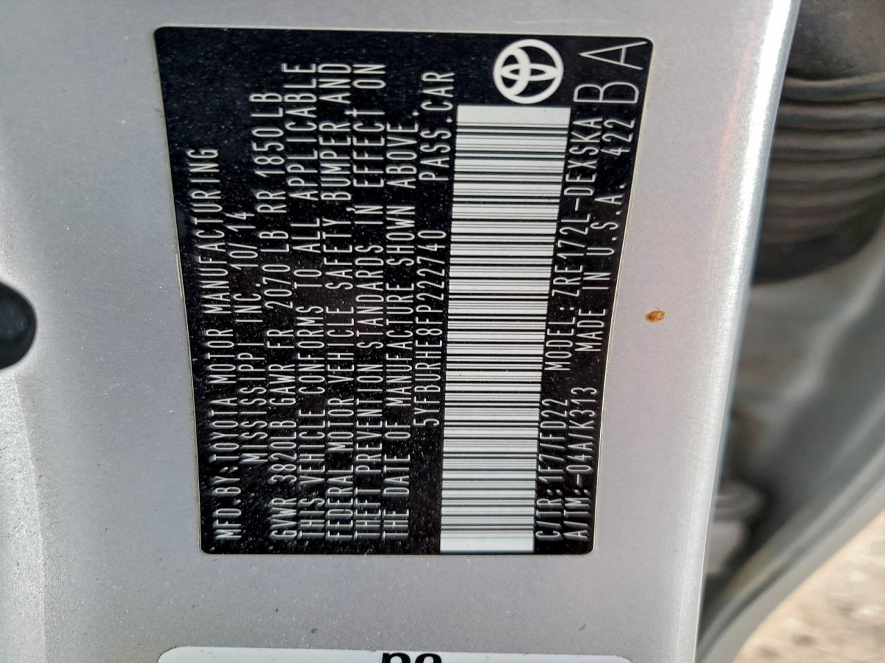 2015 TOYOTA COROLLA